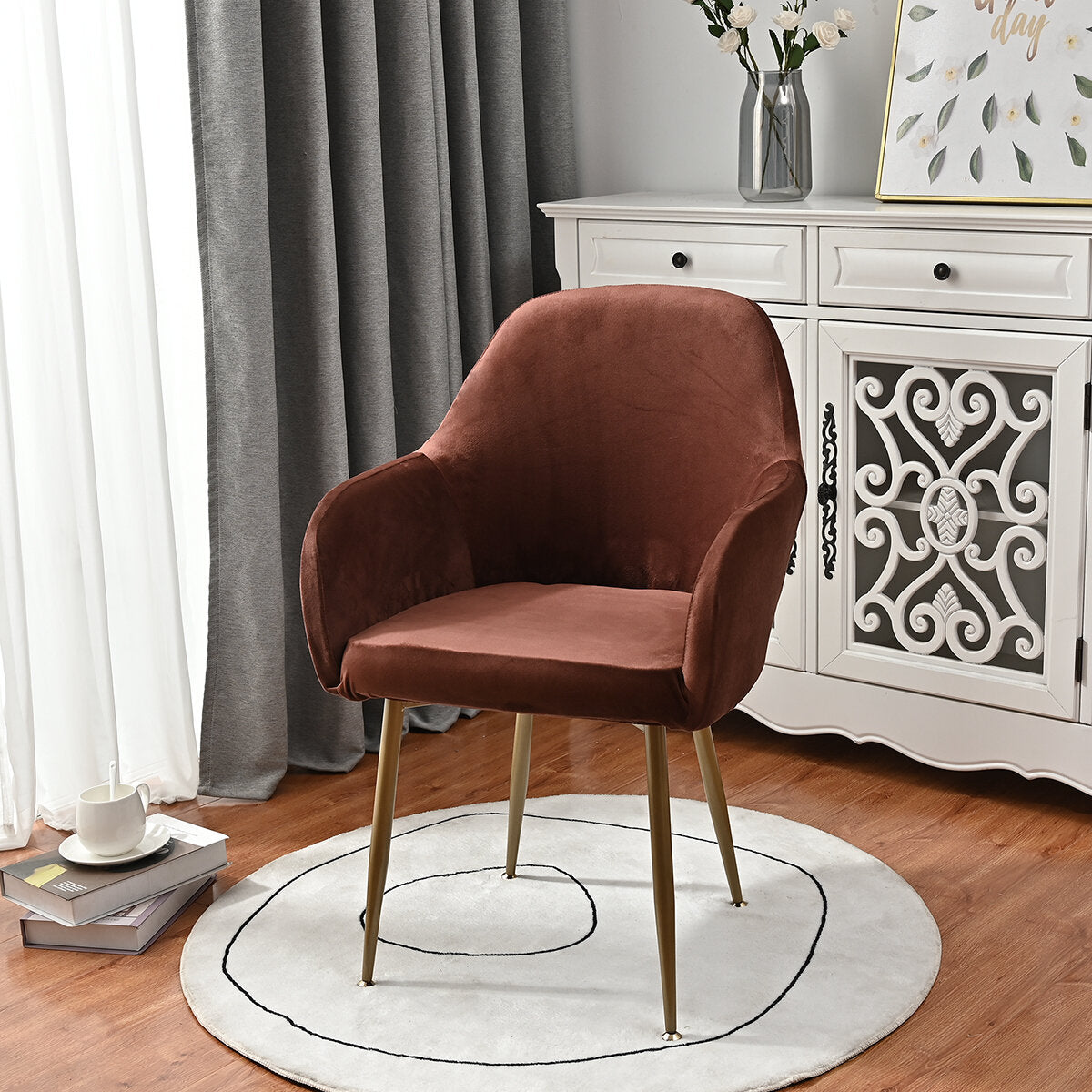 Silverfox Velvet Stretch Curved Chair Slipcover – Elastic Armchair Cover