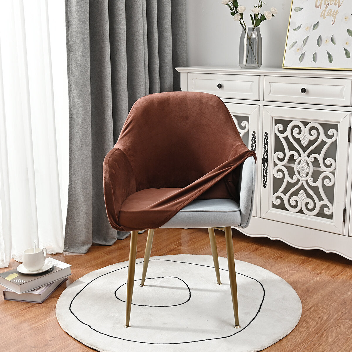 Silverfox Velvet Stretch Curved Chair Slipcover – Elastic Armchair Cover