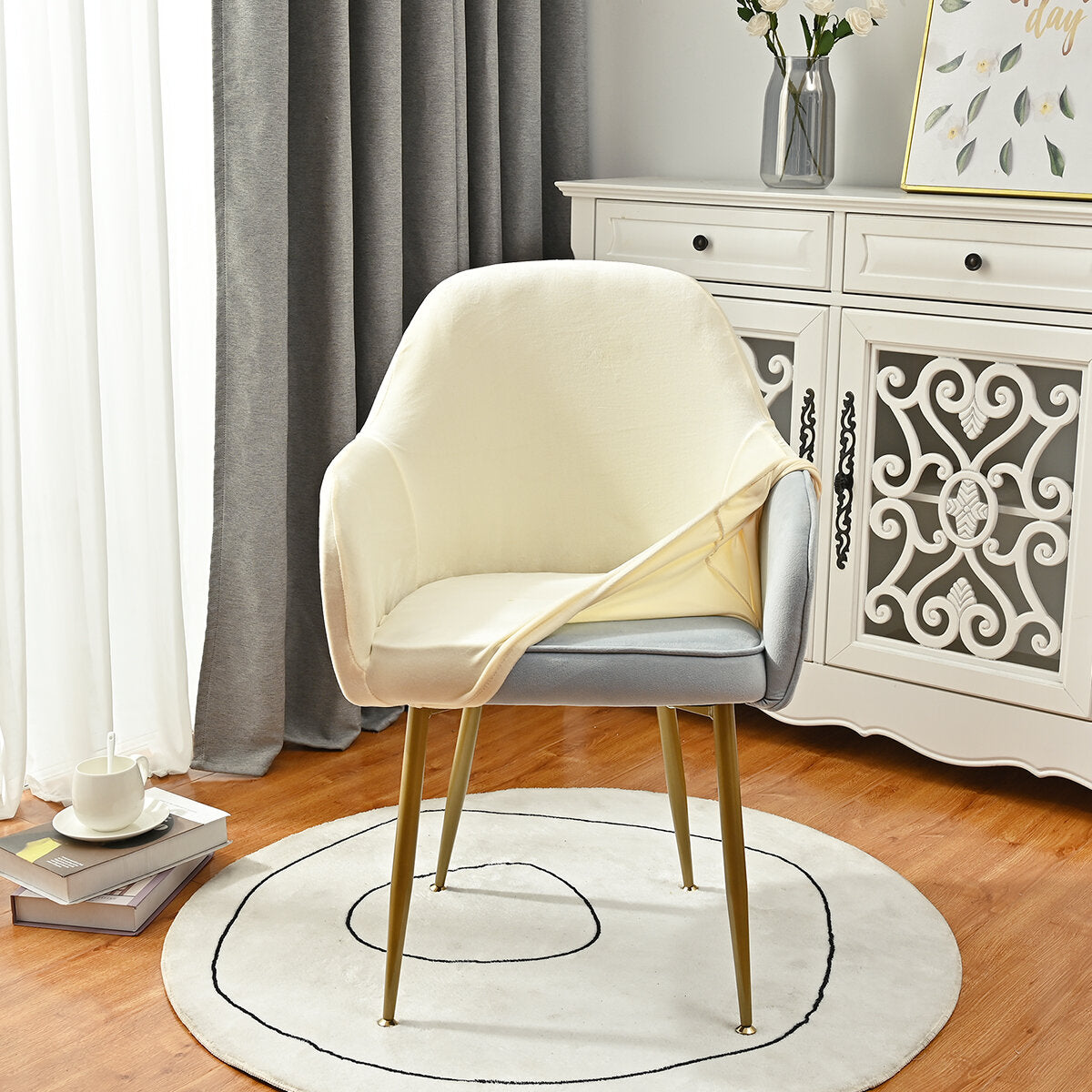 Silverfox Velvet Stretch Curved Chair Slipcover – Elastic Armchair Cover