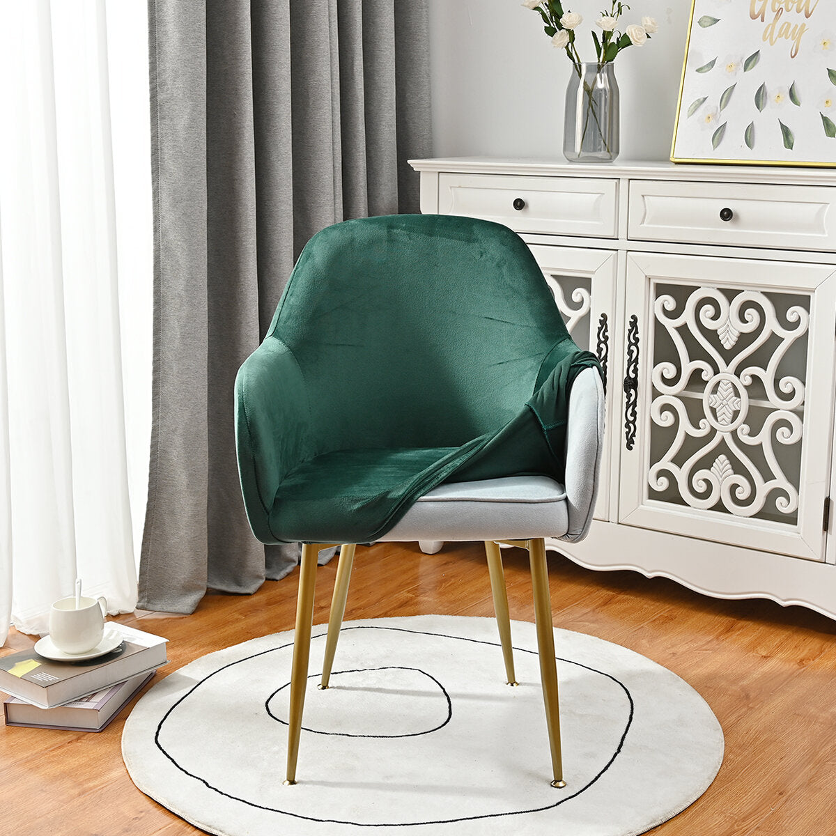 Silverfox Velvet Stretch Curved Chair Slipcover – Elastic Armchair Cover