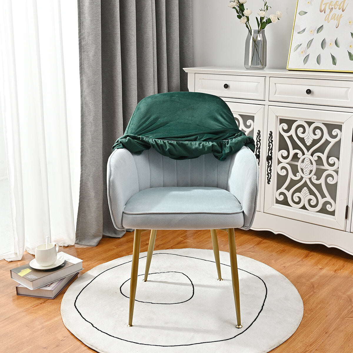 Silverfox Velvet Stretch Curved Chair Slipcover – Elastic Armchair Cover