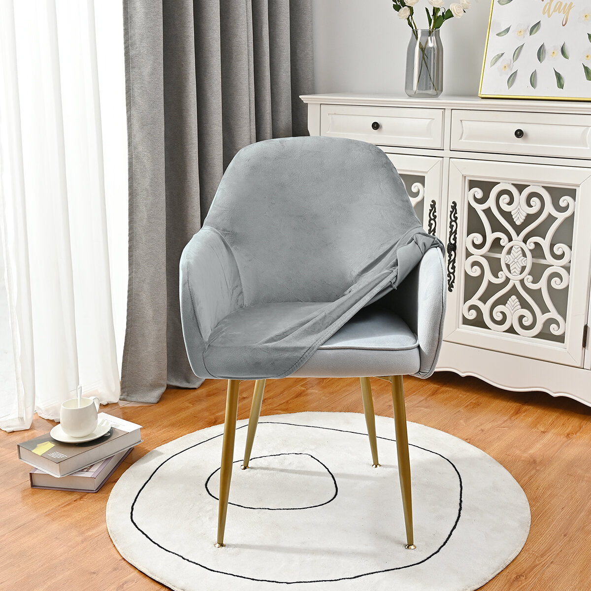 Silverfox Velvet Stretch Curved Chair Slipcover – Elastic Armchair Cover