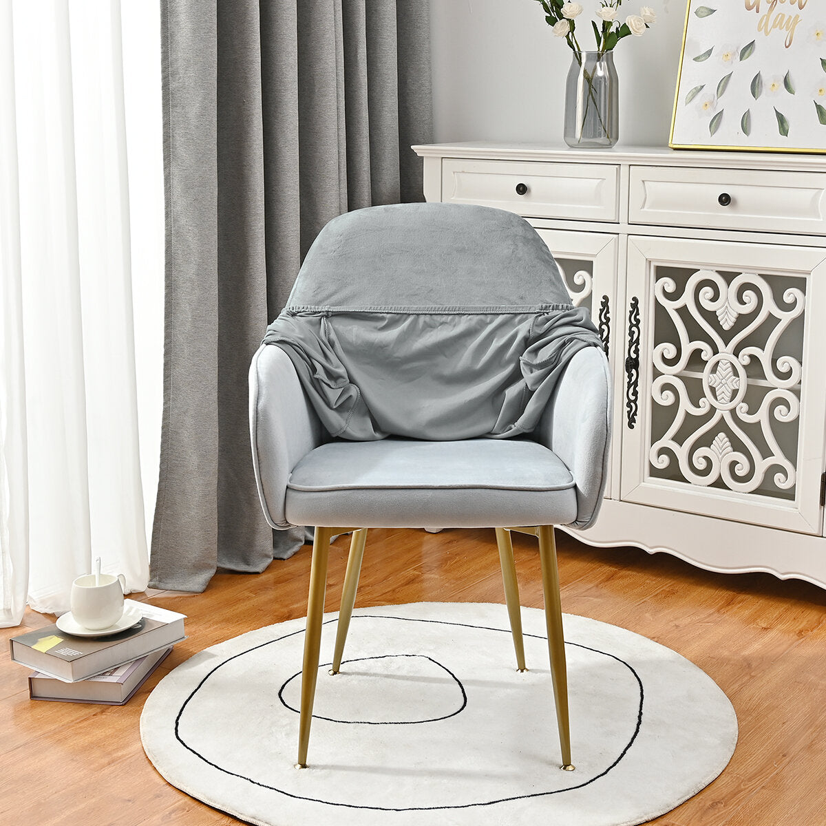 Silverfox Velvet Stretch Curved Chair Slipcover – Elastic Armchair Cover