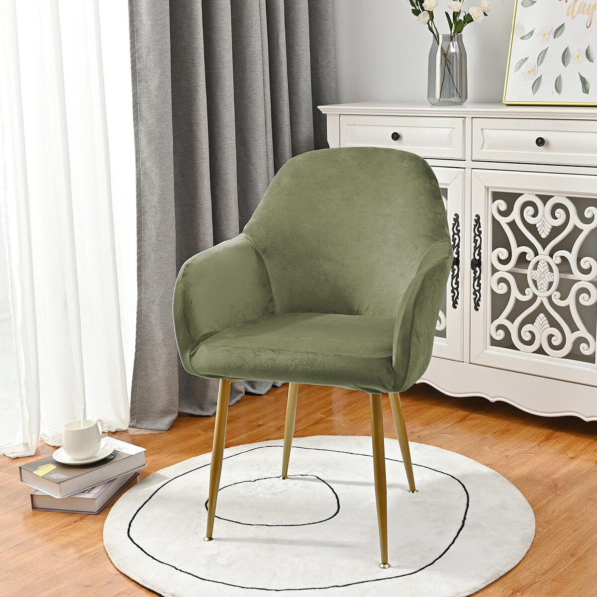 Silverfox Velvet Stretch Curved Chair Slipcover – Elastic Armchair Cover