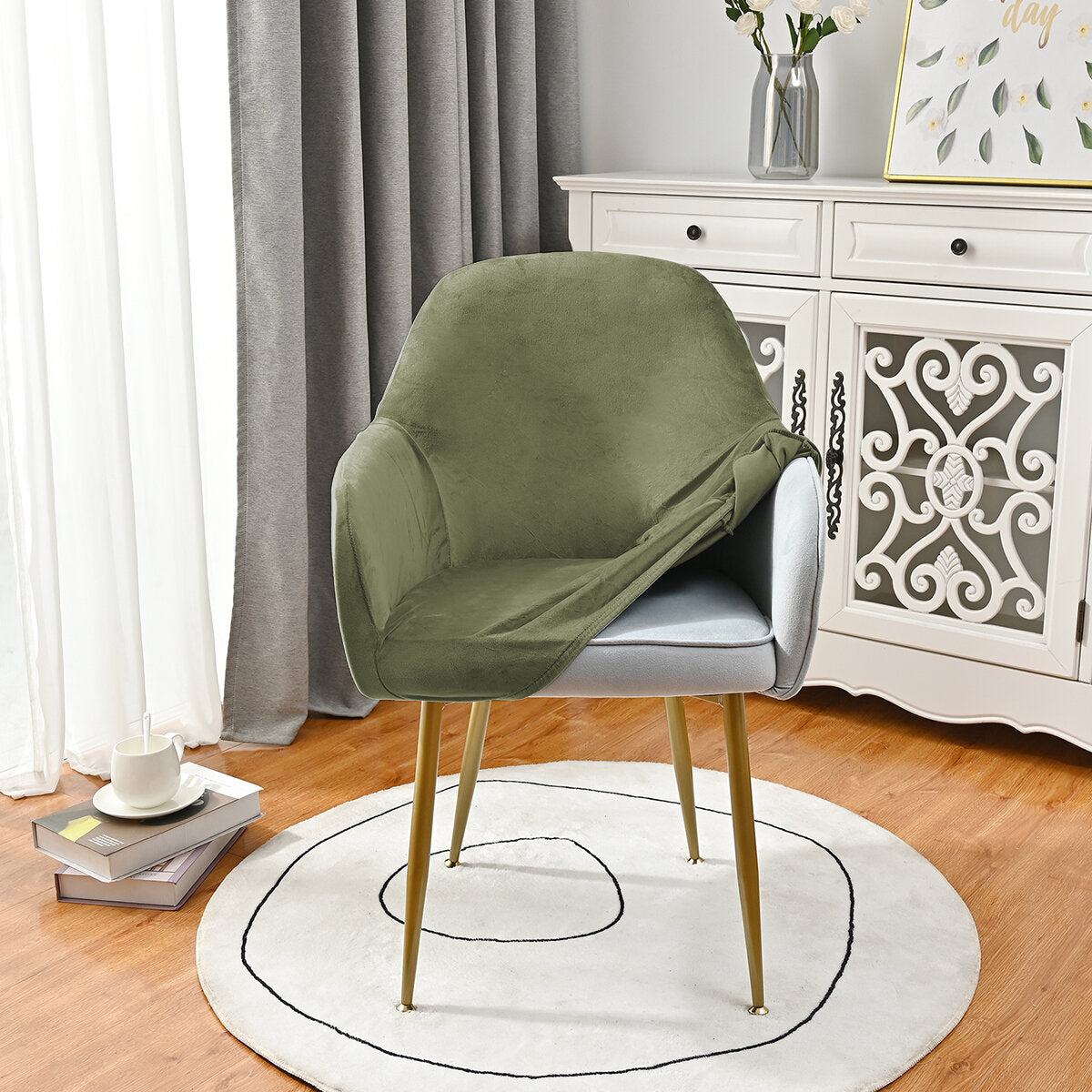 Silverfox Velvet Stretch Curved Chair Slipcover – Elastic Armchair Cover