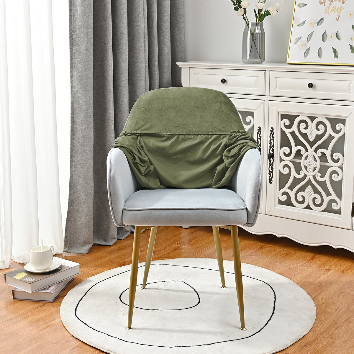 Silverfox Velvet Stretch Curved Chair Slipcover – Elastic Armchair Cover