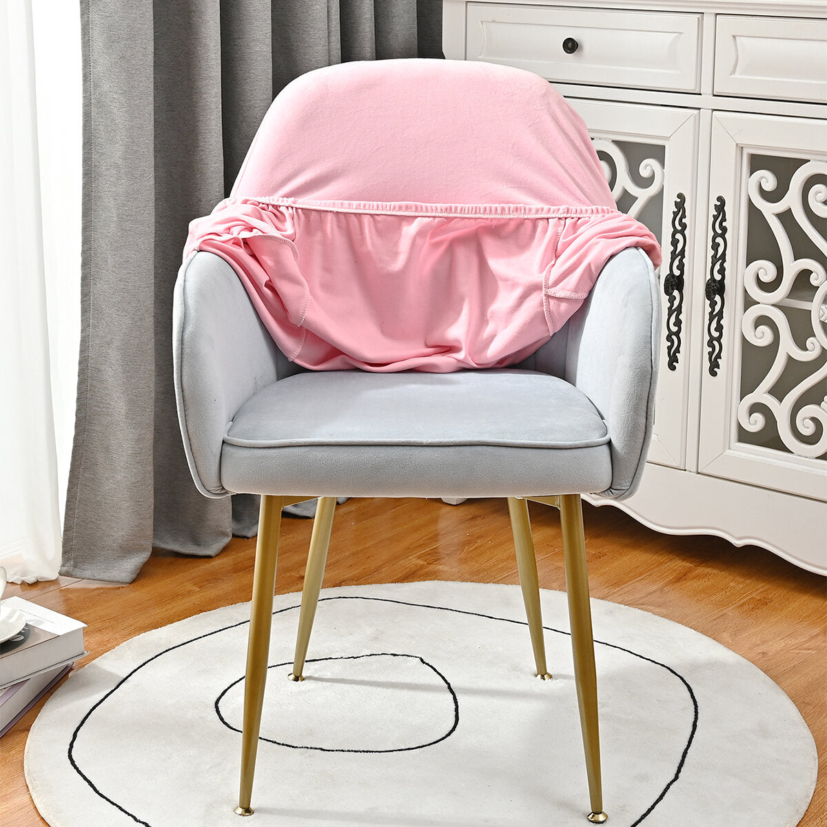 Silverfox Velvet Stretch Curved Chair Slipcover – Elastic Armchair Cover