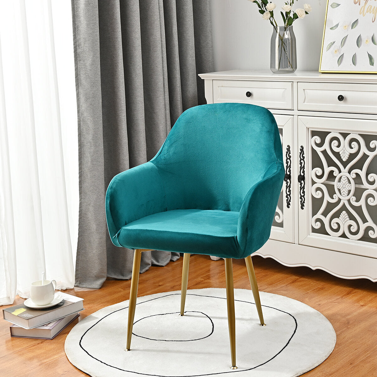 Silverfox Velvet Stretch Curved Chair Slipcover – Elastic Armchair Cover