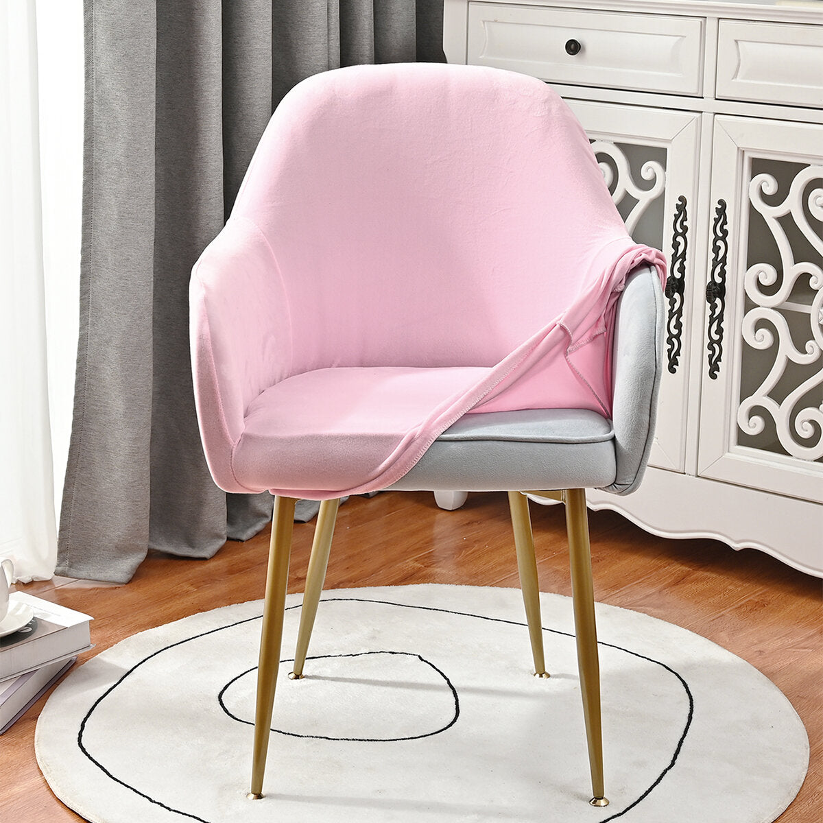 Silverfox Velvet Stretch Curved Chair Slipcover – Elastic Armchair Cover
