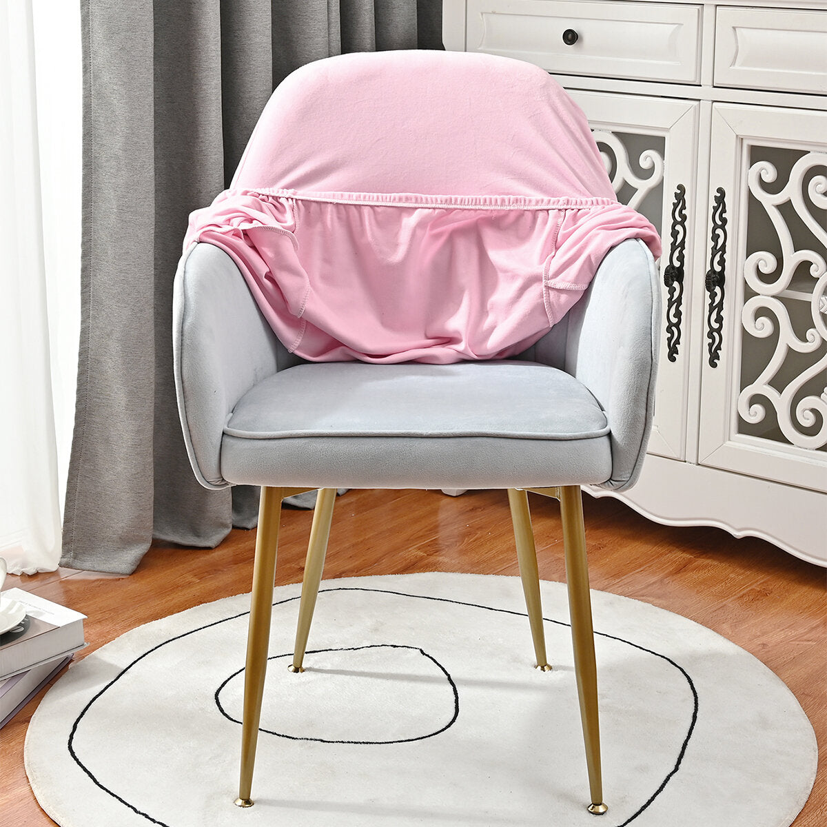 Silverfox Velvet Stretch Curved Chair Slipcover – Elastic Armchair Cover
