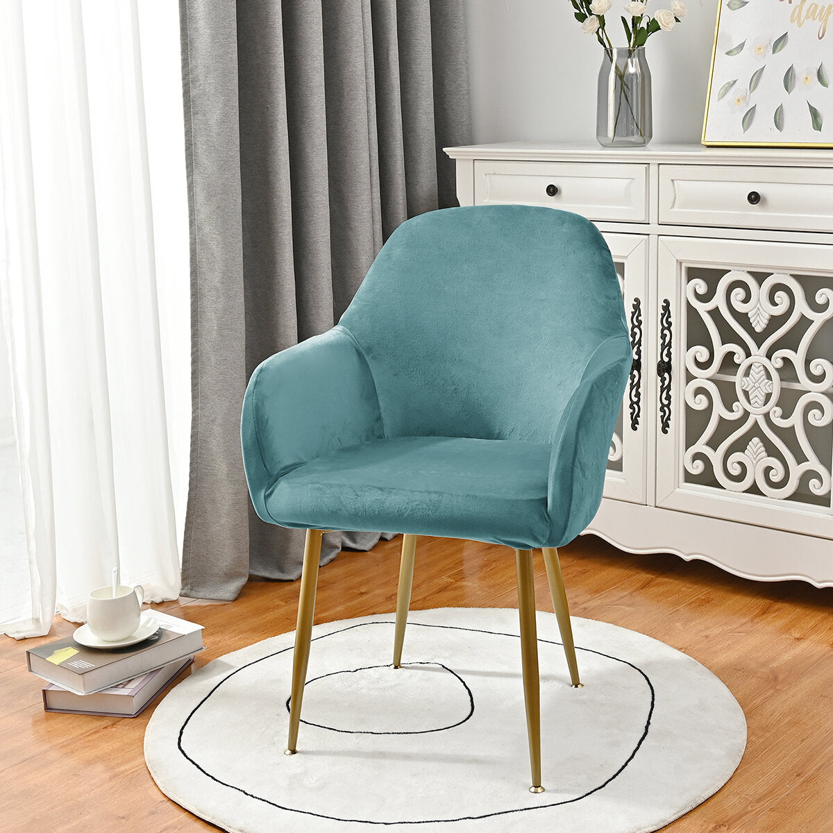 Silverfox Velvet Stretch Curved Chair Slipcover – Elastic Armchair Cover