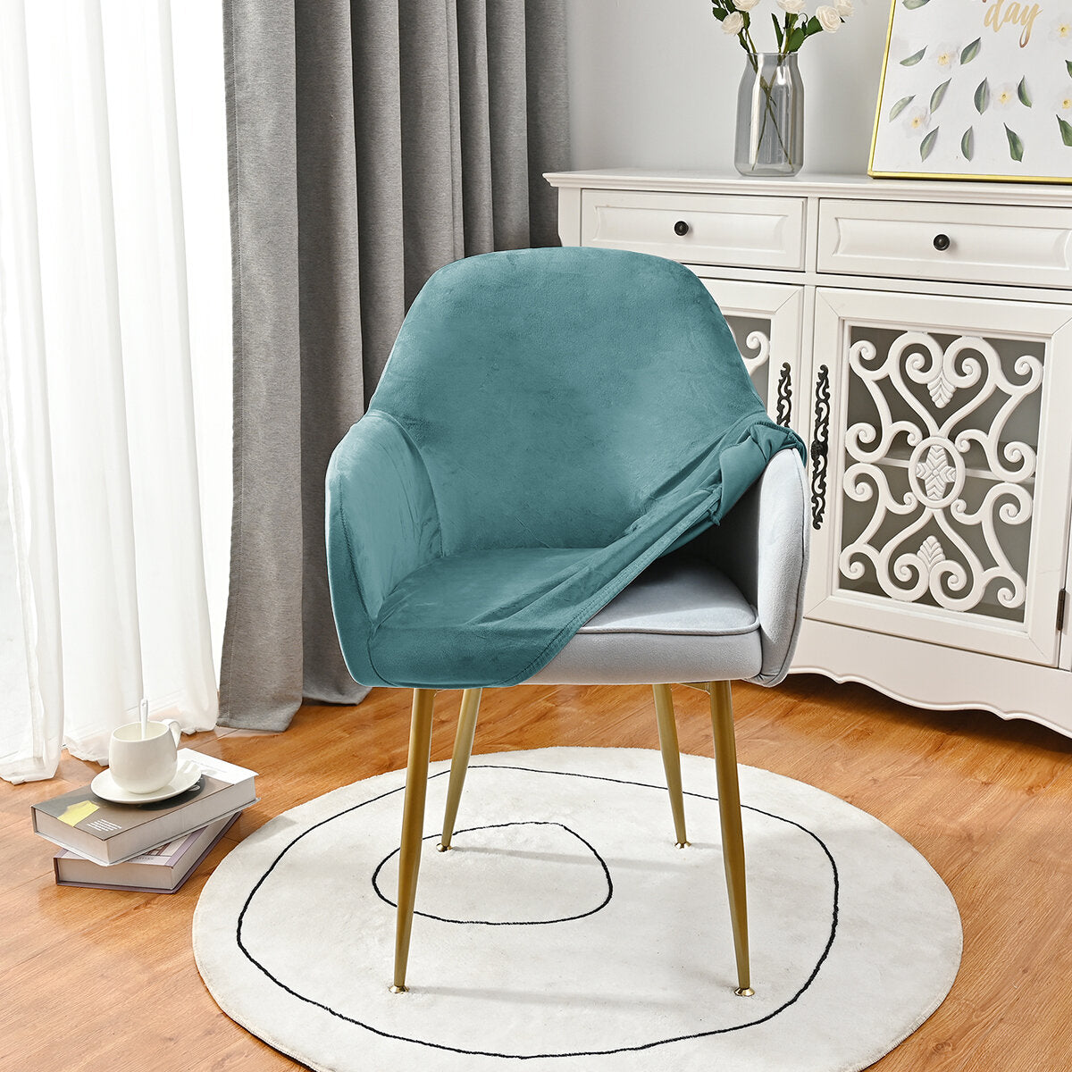 Silverfox Velvet Stretch Curved Chair Slipcover – Elastic Armchair Cover