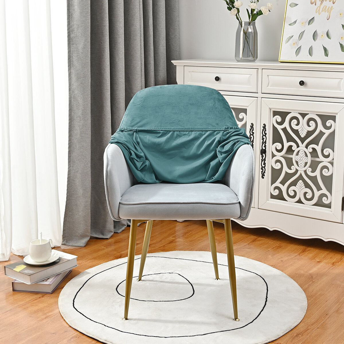 Silverfox Velvet Stretch Curved Chair Slipcover – Elastic Armchair Cover