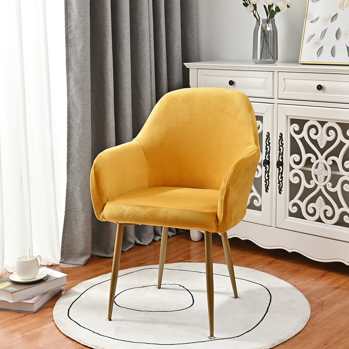 Silverfox Velvet Stretch Curved Chair Slipcover – Elastic Armchair Cover
