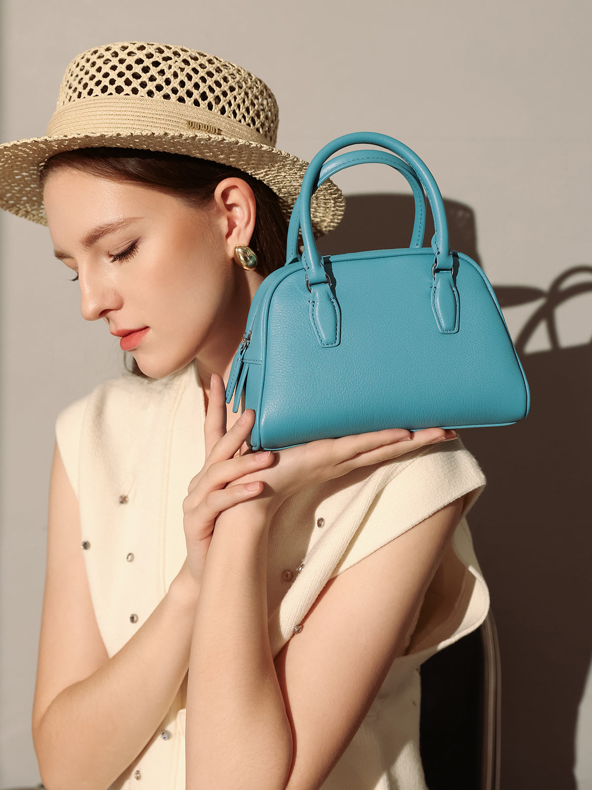 simple leather bowling bag blue 5