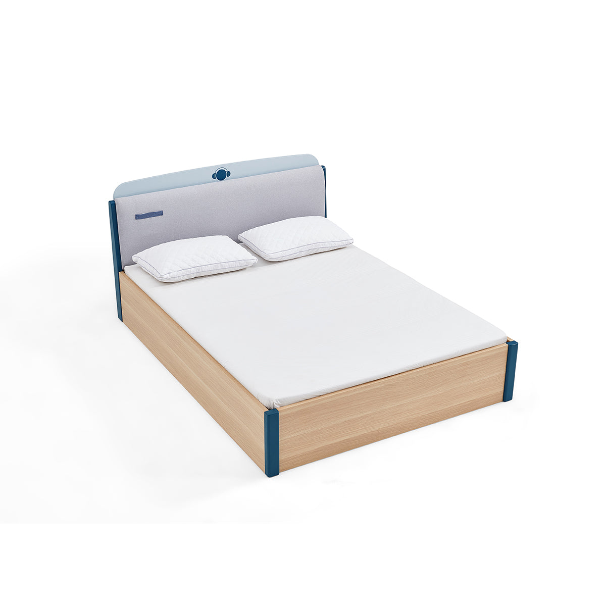 single blue platform bed mattress set and storage all 5