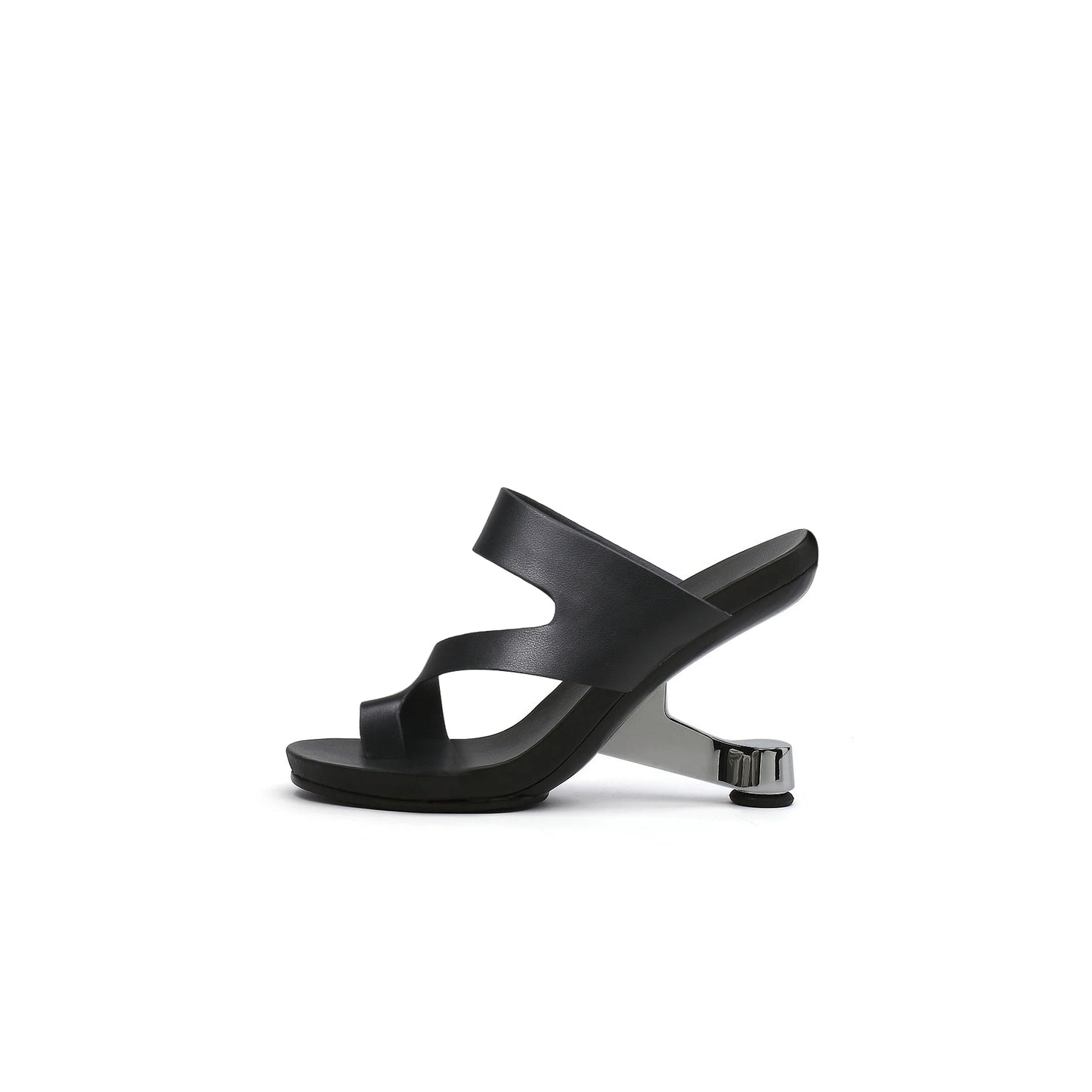 single toe loop pivot heel sandals all black 1