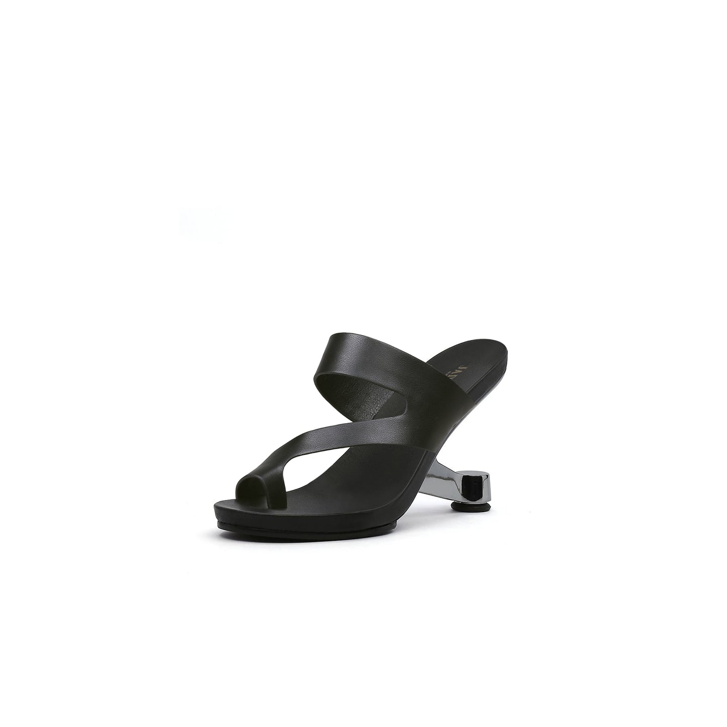 single toe loop pivot heel sandals all black 2