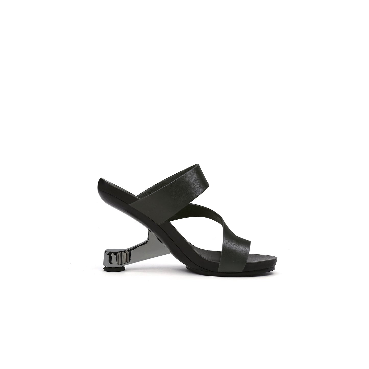 single toe loop pivot heel sandals all black 3