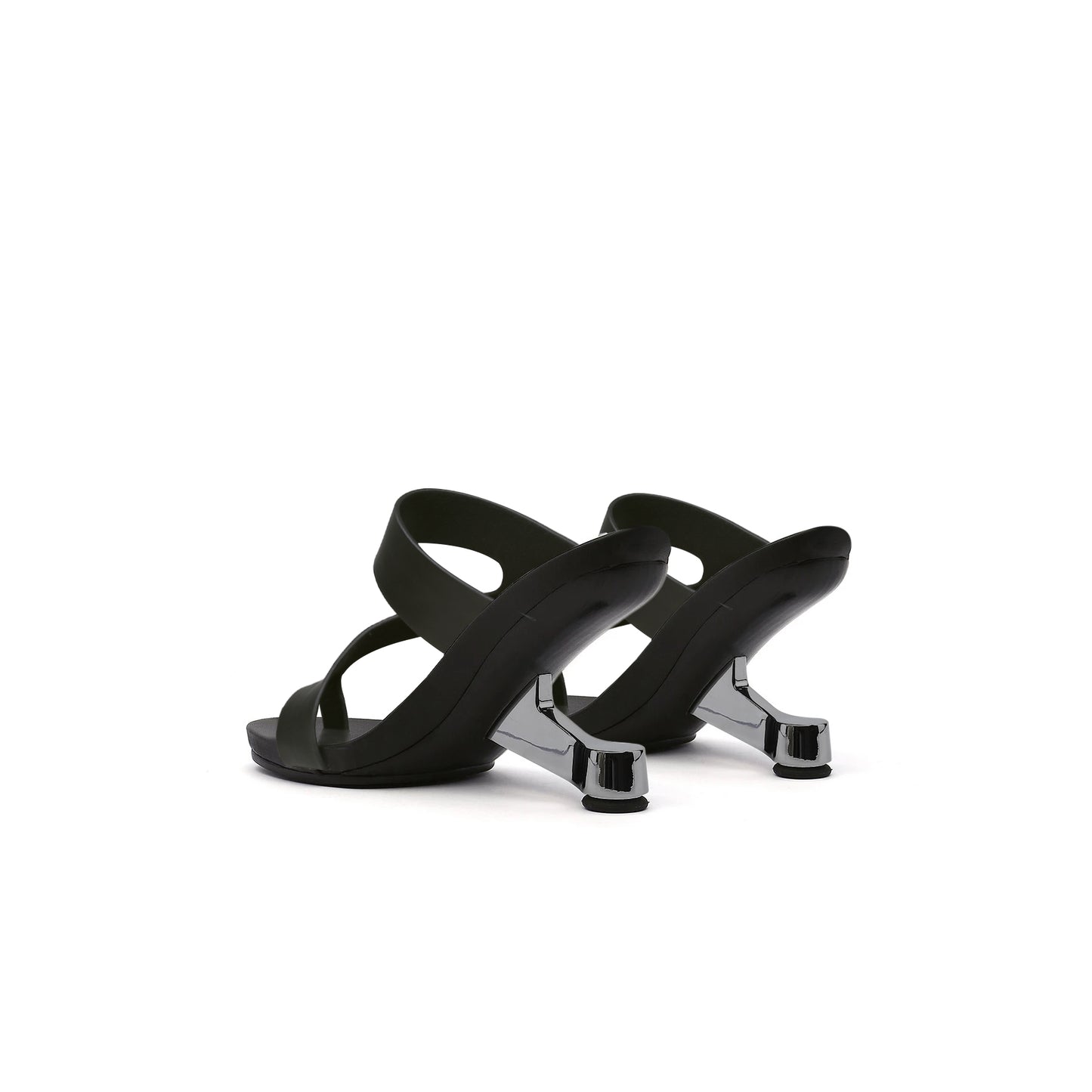 single toe loop pivot heel sandals all black 5