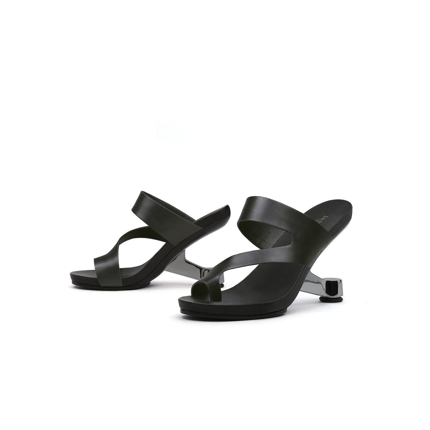 single toe loop pivot heel sandals all black 6