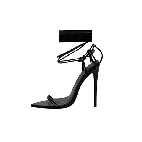 Skinny Strap Stiletto Sandals with Wraparound Ankle Ties
