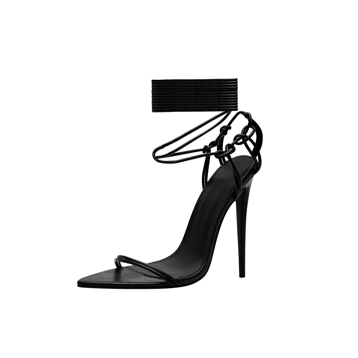Skinny Strap Stiletto Sandals with Wraparound Ankle Ties