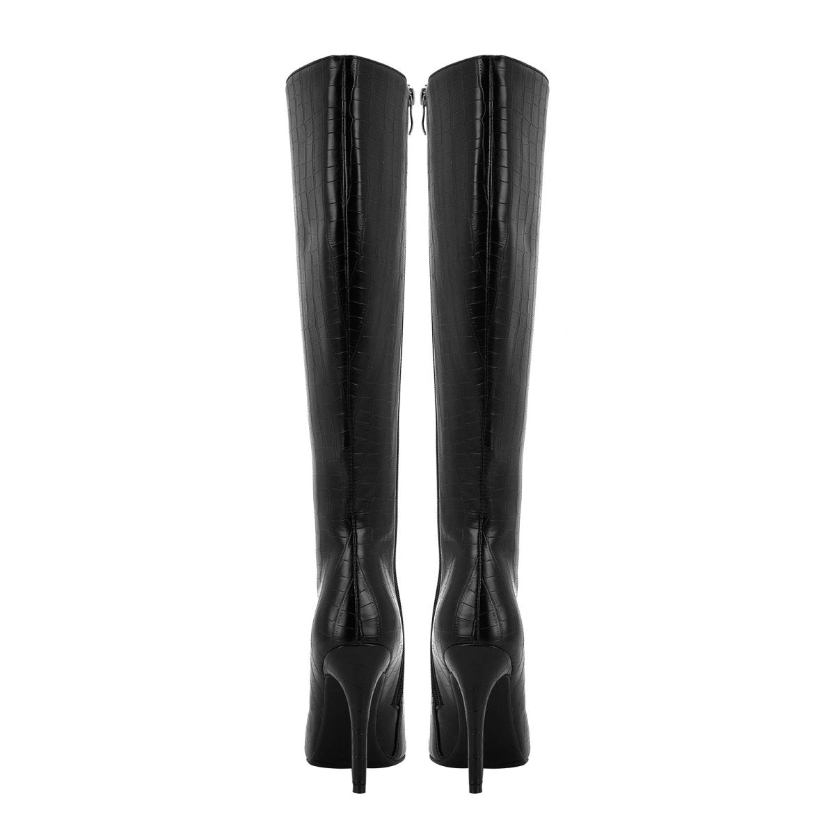 Sleek Black Leather Pointed Knee High Boots - 0cm