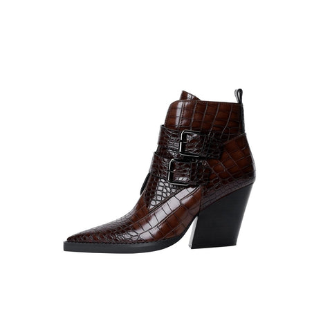 Sleek Crocodile Embossed Pointed Toe Boots