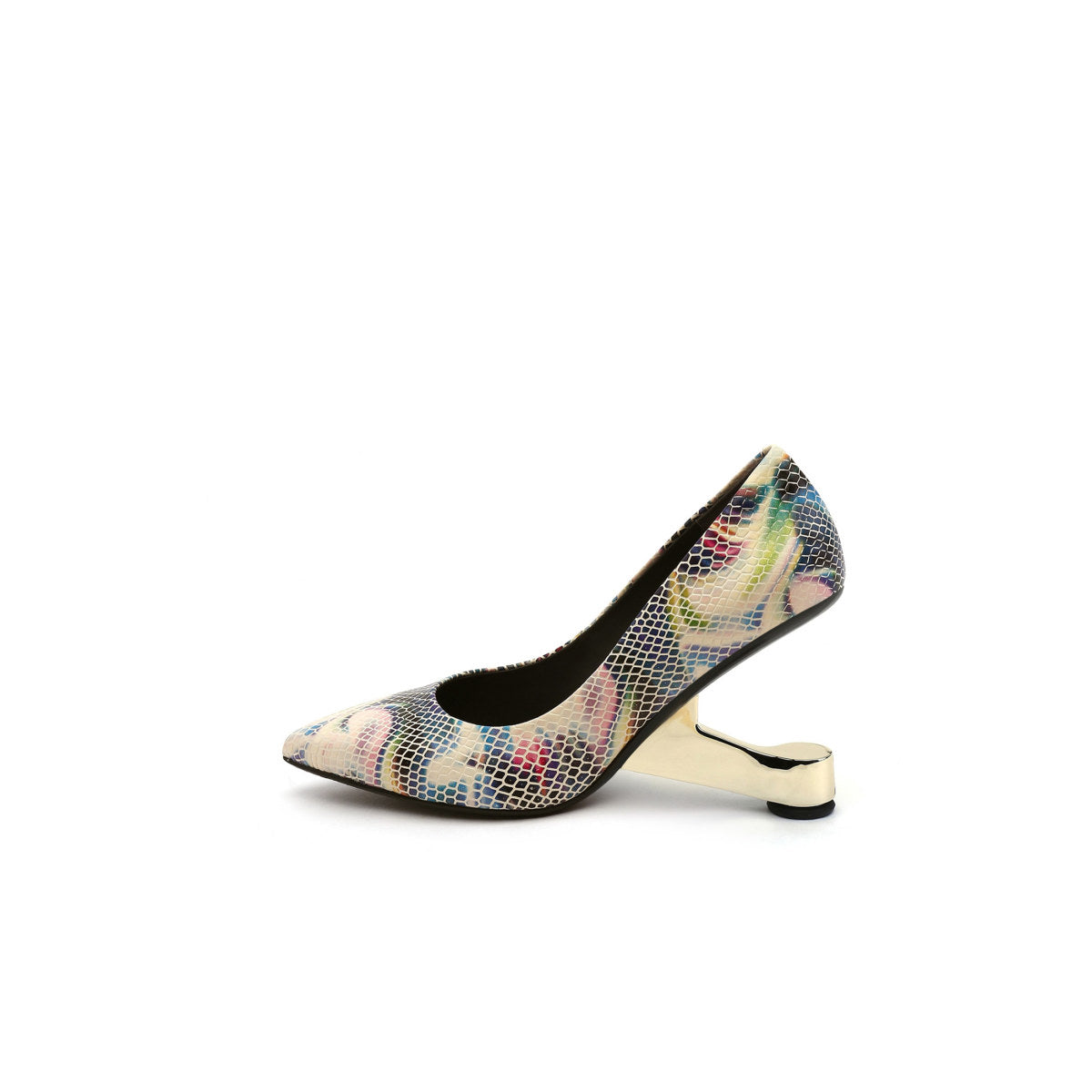 sleek pointed toe glass heel pumps all python 1