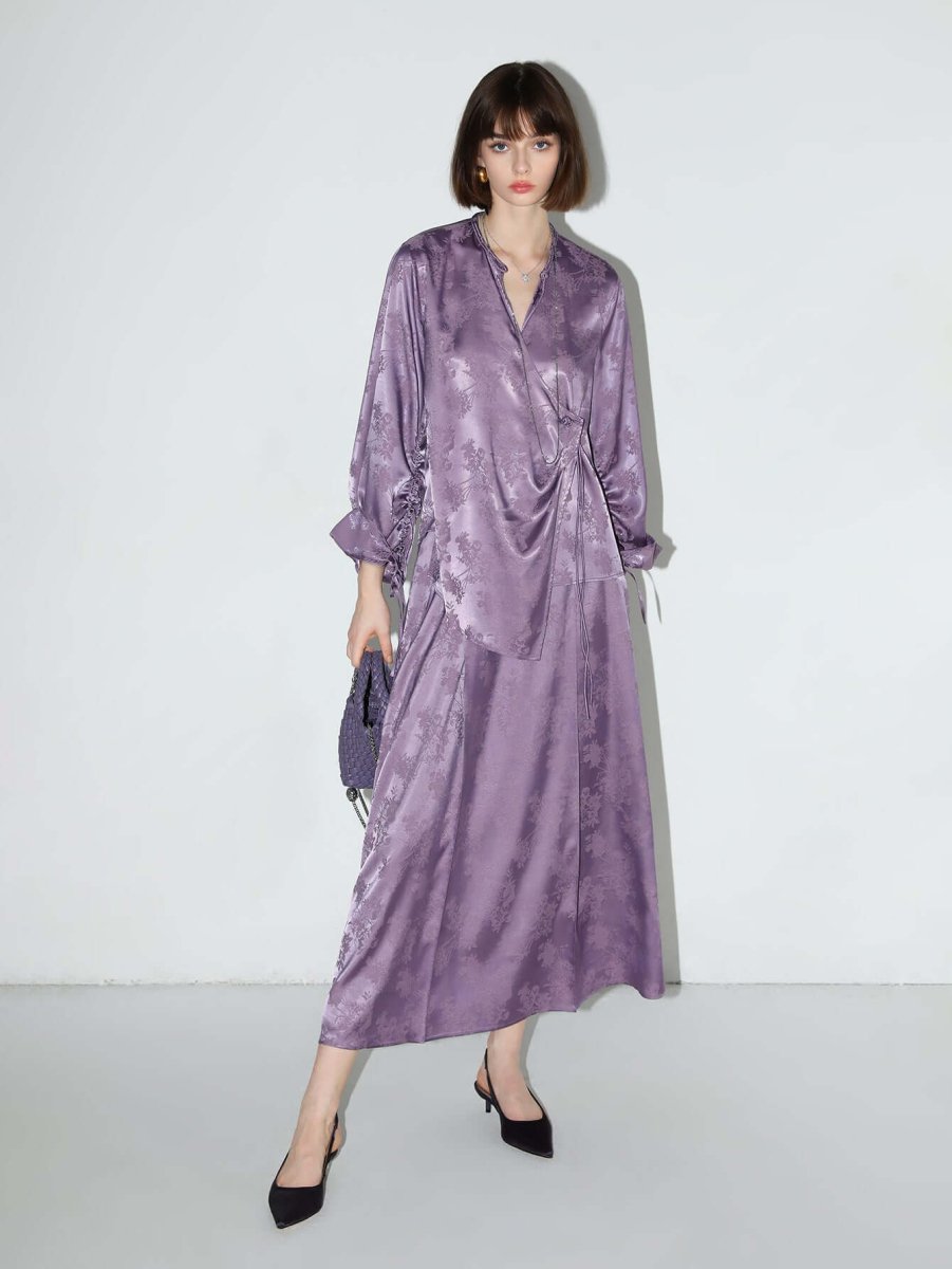 Sleek Purple Floral Jacquard Pattern Satin Skirt - 0cm