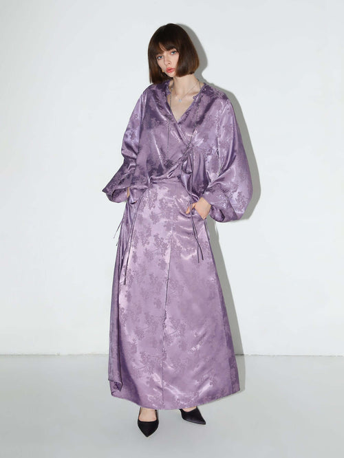 sleek purple floral jacquard pattern satin skirt all purple 1