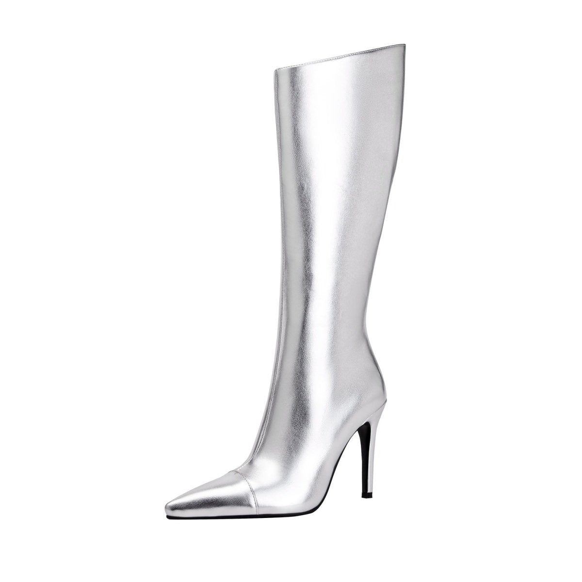 Sleek Silver Metallic Pointed Knee High Boots - 0cm