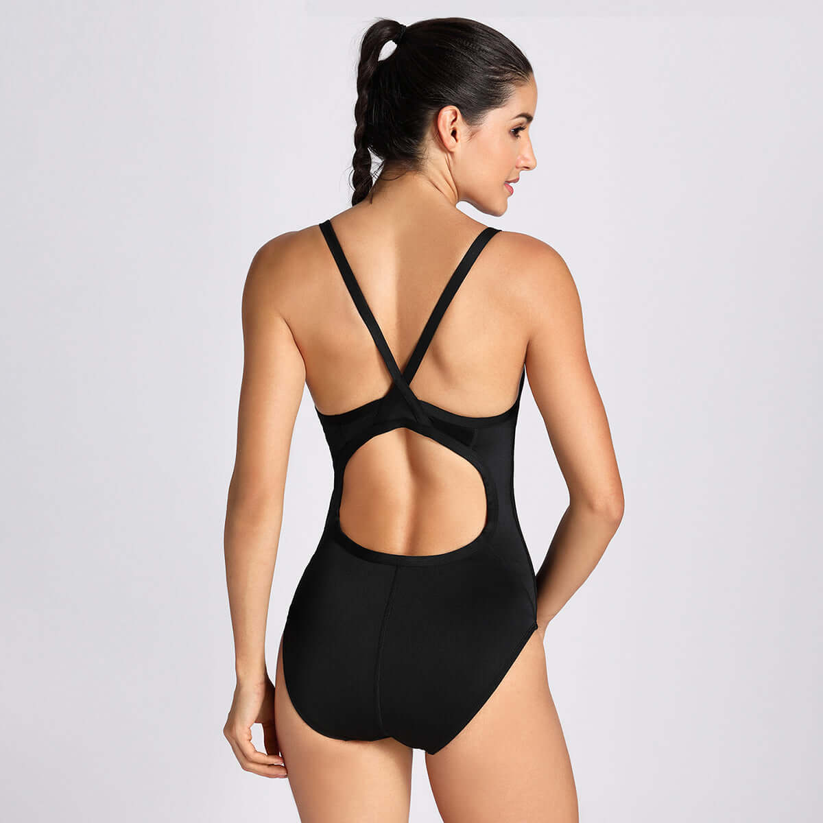 sleek solid elite training athletic one piece swimsuit all black 3