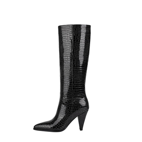 Sleek Textured Black Knee High Boots