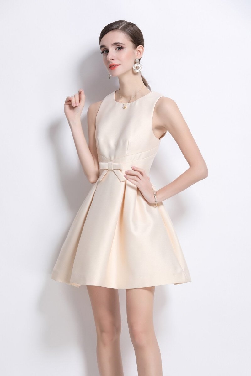 sleeveless bow belt ivory white pleated dress all ivory 2.JPG