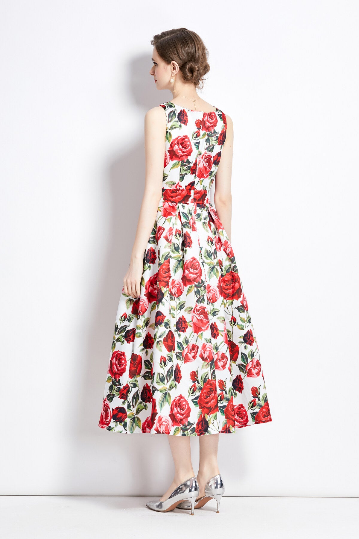 sleeveless form fitting rose floral a line dress all floral 4