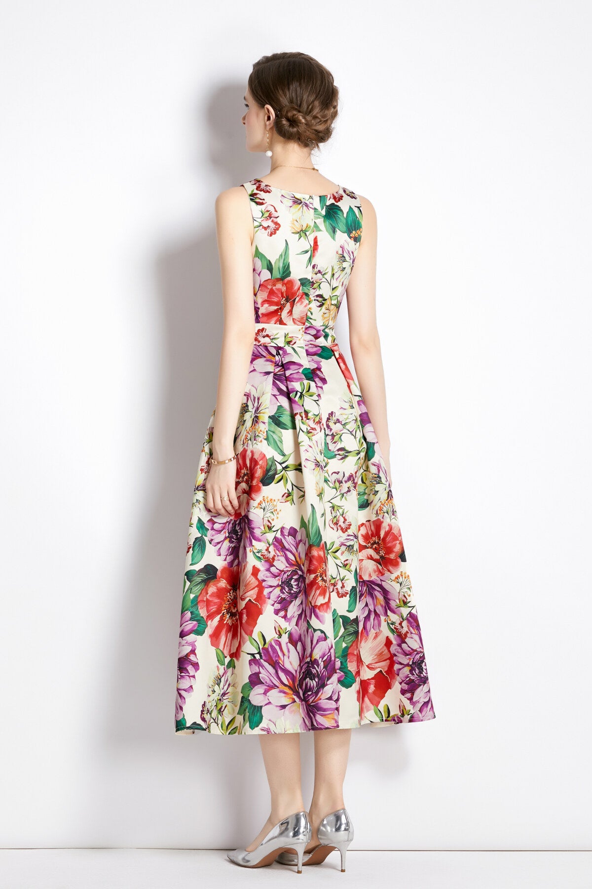 sleeveless high waist structured a line dress all beige 4