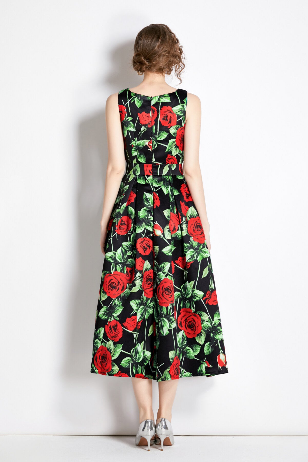 sleeveless high waist structured a line dress all black 4