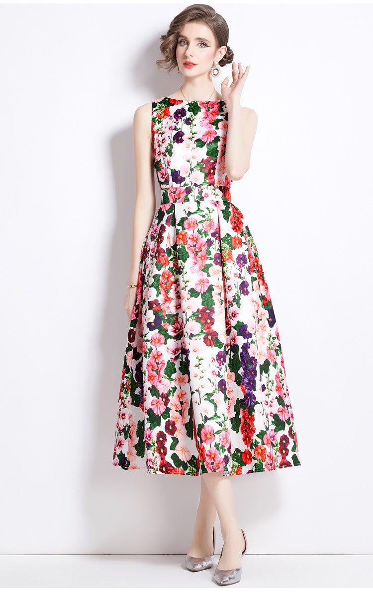 sleeveless high waist tailored fit and flare a line dress all floral 3