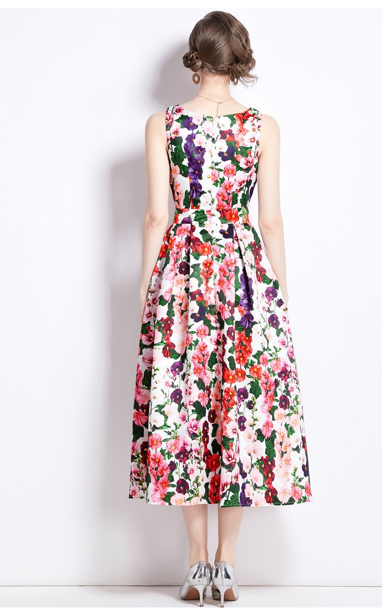 sleeveless high waist tailored fit and flare a line dress all floral 4