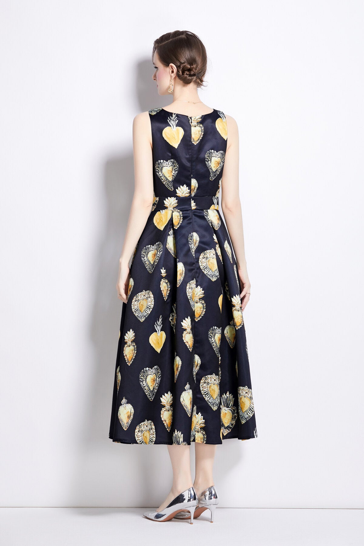 sleeveless high waisted a line tea dress all black 4