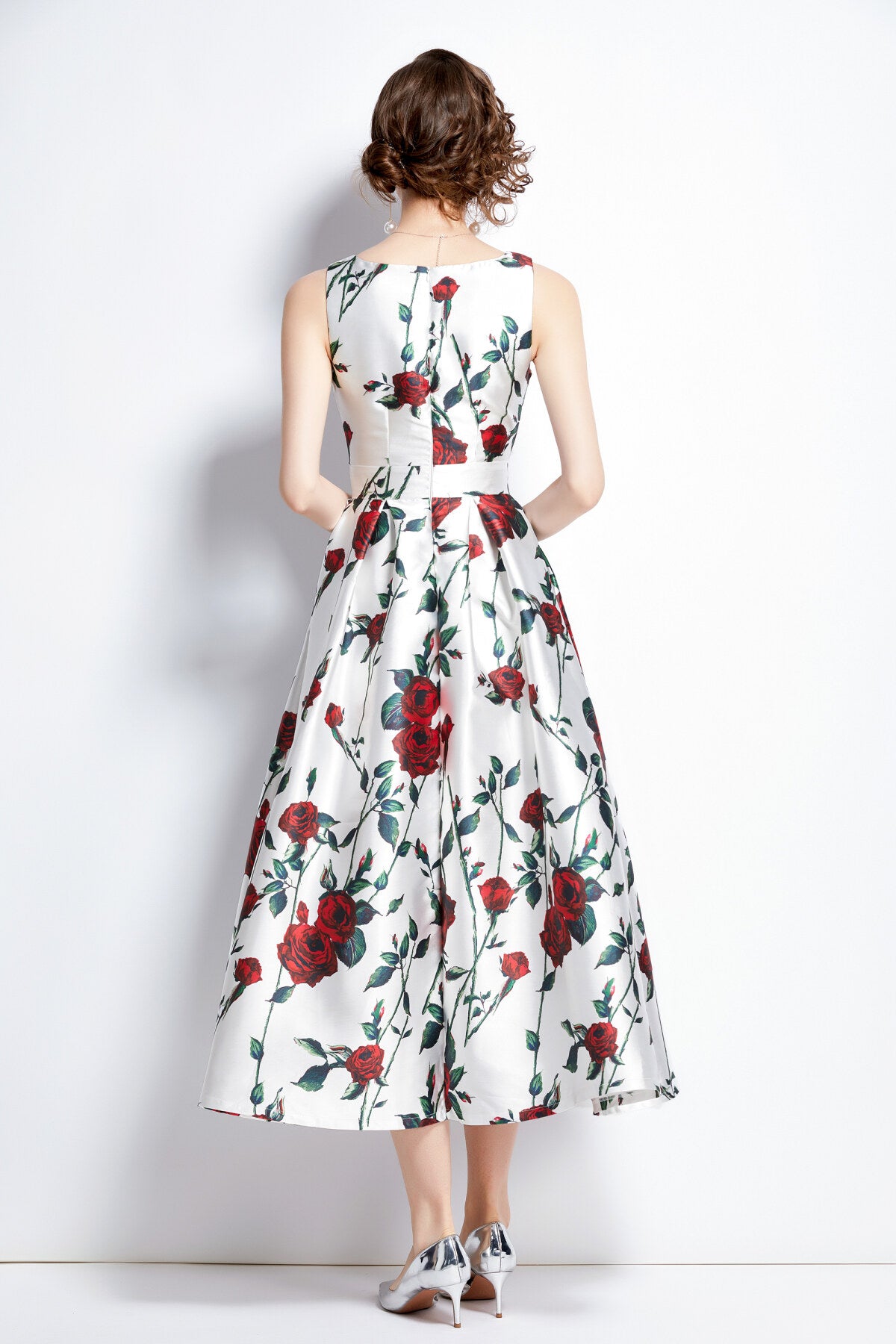 sleeveless high waisted a line tea dress all white 4