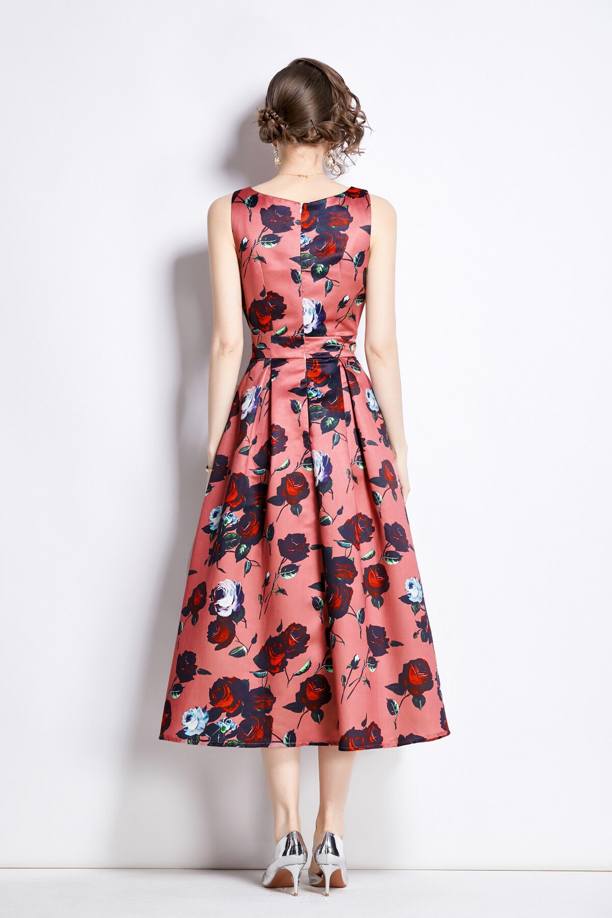 sleeveless high waisted structured cut a line dress all coral 4