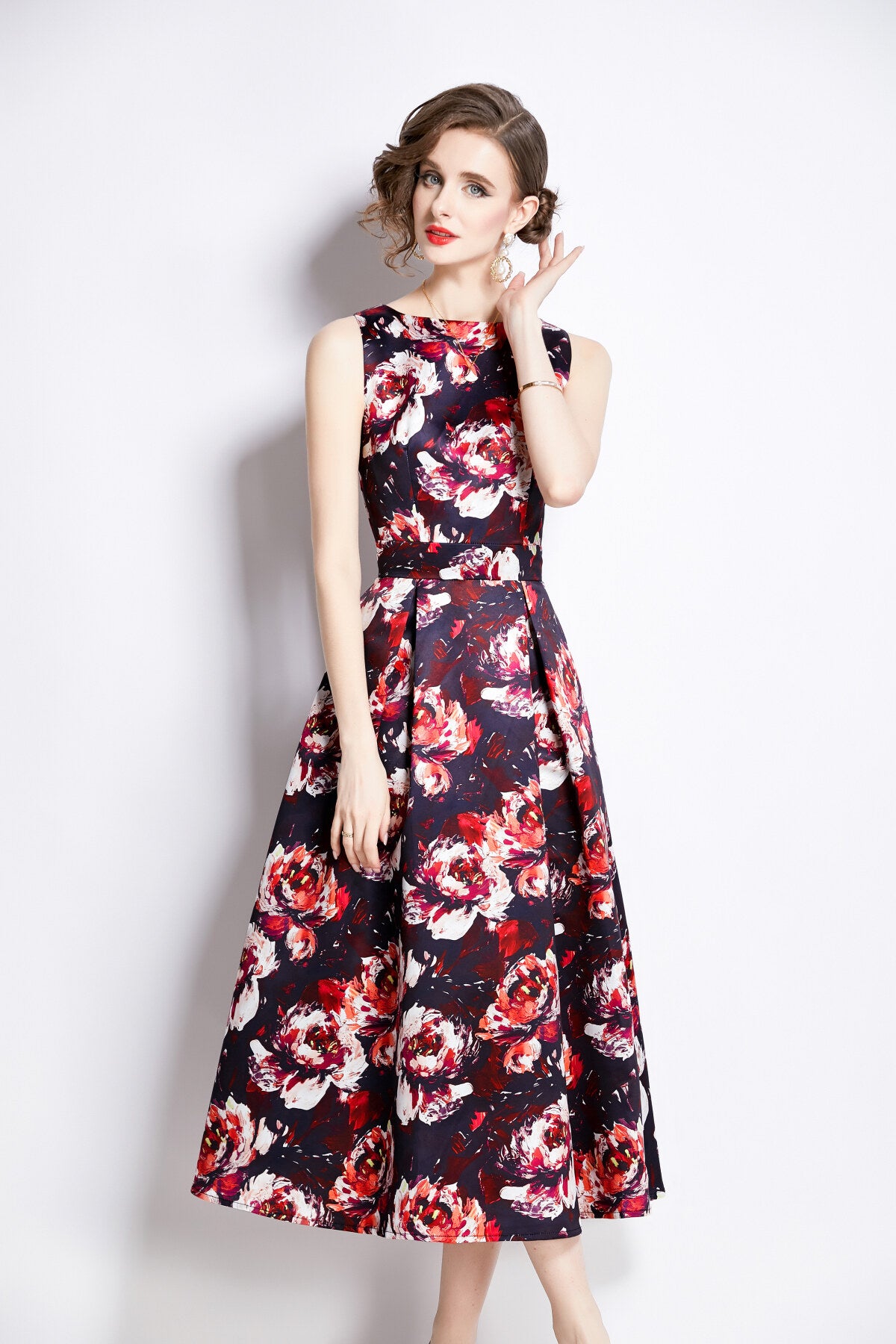 sleeveless high waisted structured cut a line dress all maroon 2