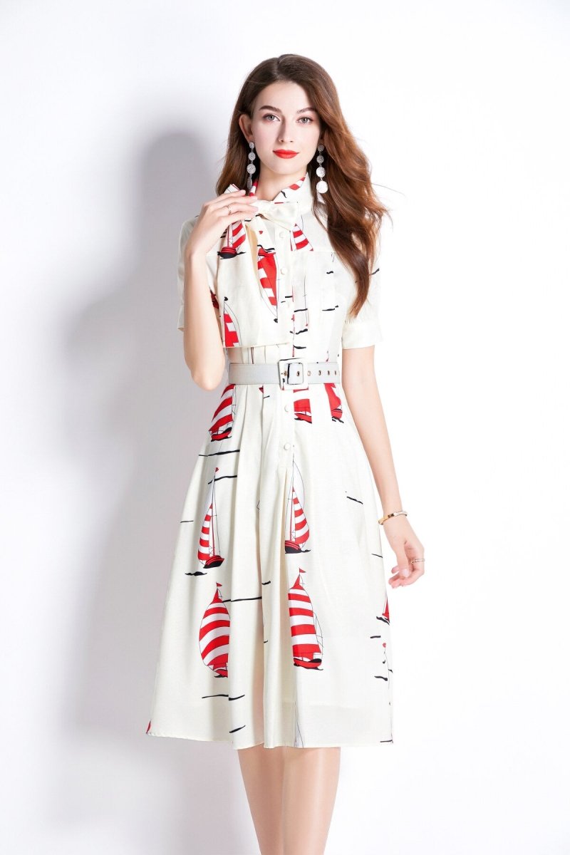 slim fit flattering sailing french white flared dress all white 3