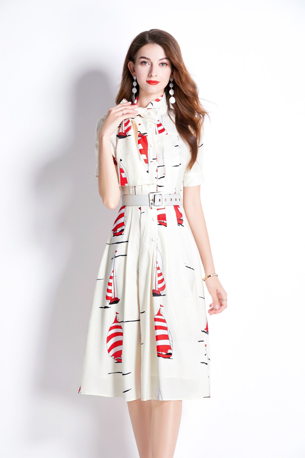 slim fit flattering sailing french white flared dress all white 3