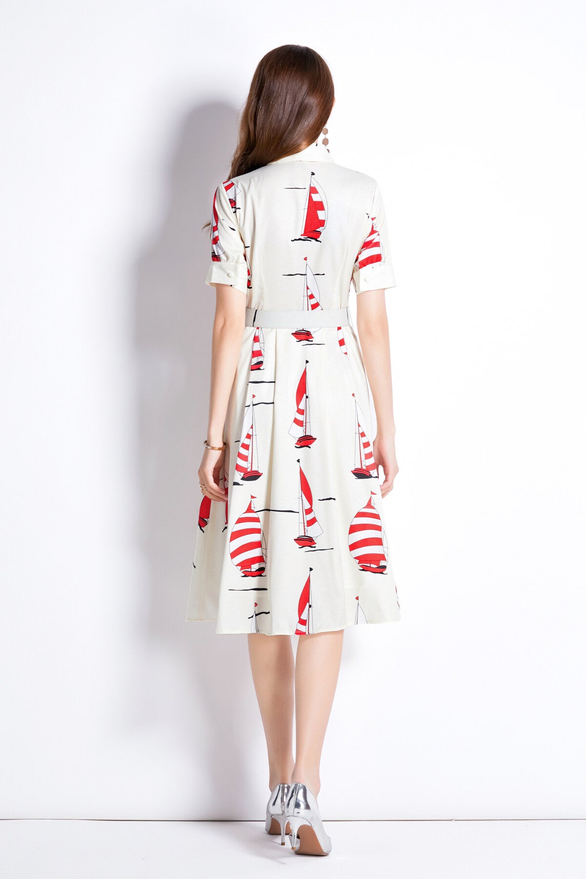 slim fit flattering sailing french white flared dress all white 4