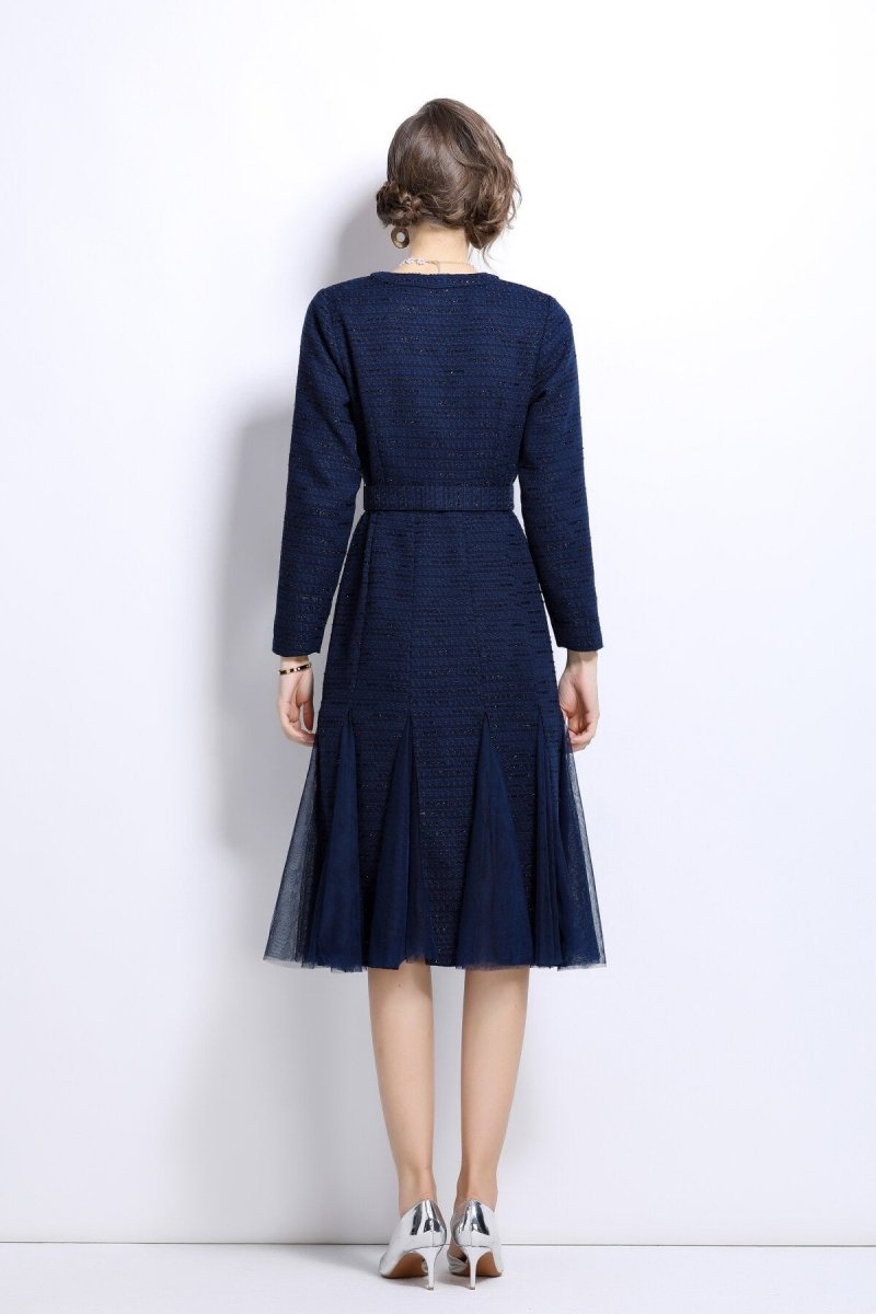 slim fit long sleeve buckle waist mermaid dress all navy 4