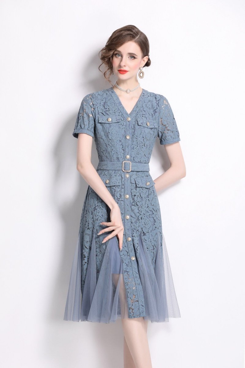 slim fit long sleeve buckle waist mermaid dress all blue 2